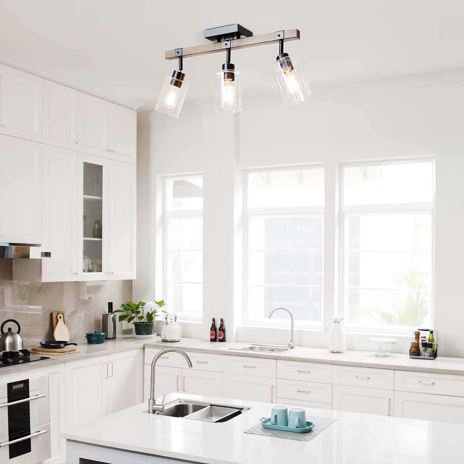 thumbnail image 2 of Globe Electric Austin 3-Light Track Lighting - Farmhouse Style With Wood Finish And Black Accents 2 of 13